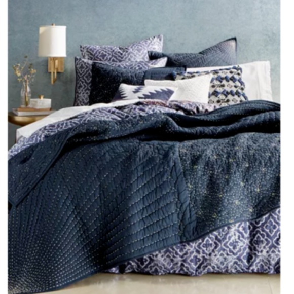 Sashiko Hand-Stitched Cotton Quilt FULL/QUEEN Blue - Picture 6 of 7
